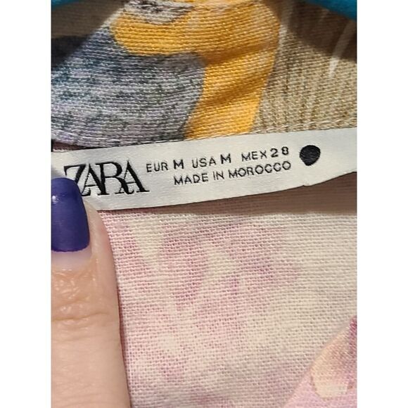 Zara Bloggers Favorite Floral Parrot Tapestry Linen Button Up Dress M *Flaw EUC - Picture 7 of 15